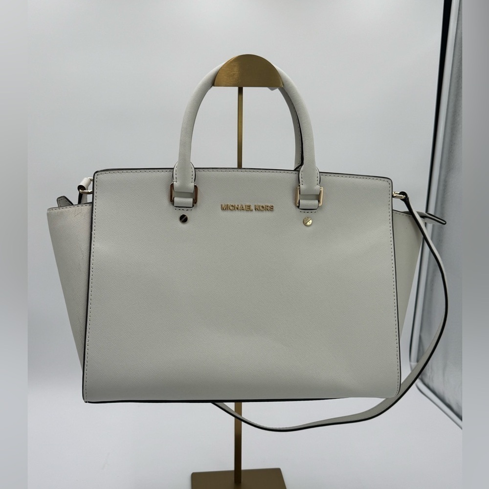 Michael Kors Selma White Saffiano Satchel With Dust Bag